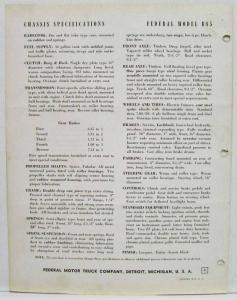 1938-1939 Federal Bus Chassis Specs B80 B85 & Dimensions and Price Sheet