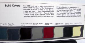 1968 Chevrolet Color Paint Chip Sales Folder Camaro Chevelle Nova Corvair