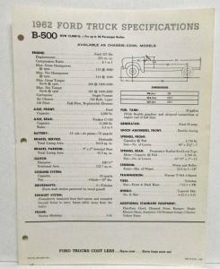 1962 Ford Truck B-500 School Bus Chassis Spec Sheet