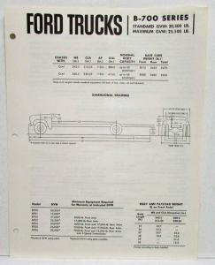 1964 Ford Truck B-700 School Bus Chassis Spec Sheet Rev 2-64