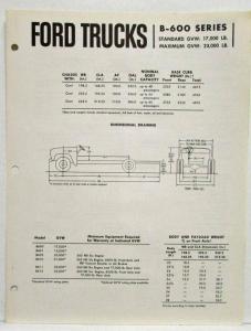 1964 Ford Truck B-600 School Bus Chassis Spec Sheet Rev 2-64