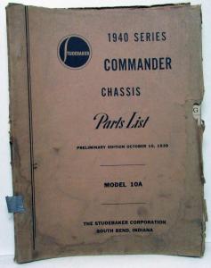 1940 Studebaker Commander Dealer Chassis Parts Catalog Book Model 10A Original