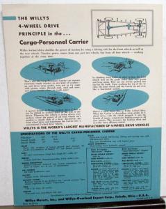 1954 Willys Jeep 4WD Cargo Personnel Carrier Truck Sales Brochure Overland