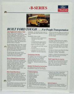 1991 Ford Truck B-Series School Bus Chassis Spec Sheet