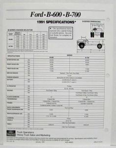 1991 Ford Truck B-Series School Bus Chassis Spec Sheet