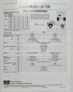 1994 Ford Truck B-Series School Bus Chassis Spec Sheet