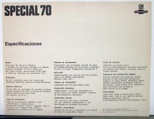 1970 Chevrolet Special Sales Data Sheet Spanish Text Argentinian Market Original