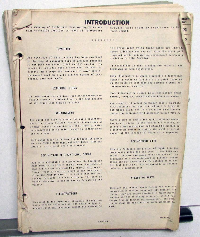 1947-53 Studebaker Dealer Wholesale Parts Catalog Book Service Guide Original