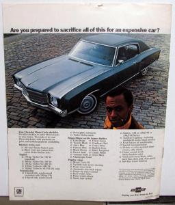 1970 Chevrolet Monte Carlo Color Sales Brochure Original D78774