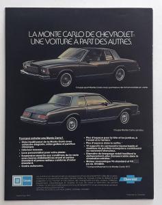1978 Chevrolet Monte Carlo Canadian Sales Brochure In French Text