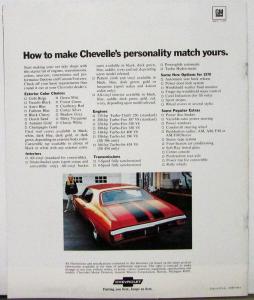 1970 Chevrolet Chevelle SS 396 454 Malibu Revision 1 Sales Brochure Original
