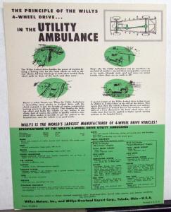 1955 Willys 4 Wheel Drive Utility Ambulance Overland Sales Brochure ORIGINAL