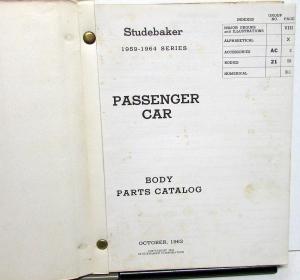 1959-64 Studebaker Dealer Body Parts Catalog Book Passenger Car Original