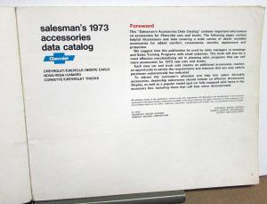 1973 Chevrolet Salesmans DEALER ONLY Accessories Data Catalog Cars & Trucks