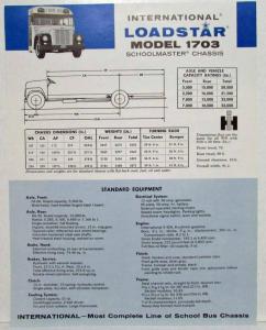 1962 International Harvester Truck Loadstar Model 1703 Blue Specification Sheet