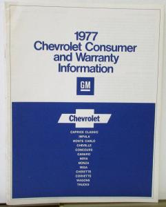 1977 Chevrolet Full Line Consumer & Warranty Information Sales Brochure Original