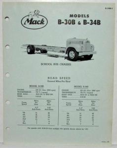 1960 Mack Truck School Bus Chassis Models B30B & B34B Spec Sheet