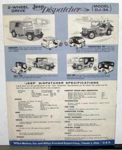 1956 Jeep Dispatcher Model DJ 3A Hardtop & Convertible Willys Brochure ORIGINAL