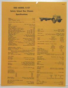 1951 REO E-120 121 and 122 Safety School Bus Chassis Spec Sheets