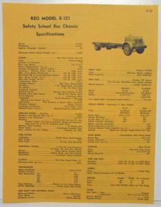 1951 REO E-121 Safety School Bus Chassis Spec Sheet