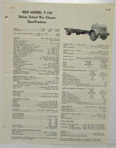 1953 REO F-120 Safety School Bus Chassis Spec Sheet