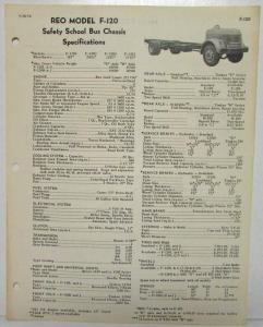 1955 REO F-120 Safety School Bus Chassis Spec Sheet