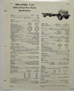 1956 REO F-122 Safety School Bus Chassis Spec Sheet