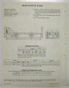 1960 REO A-375 & A-475 Transit Bus Chassis Spec Sheet