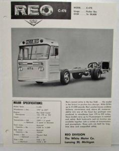 1960 REO C-478 Pusher Bus Chassis Spec Sheet