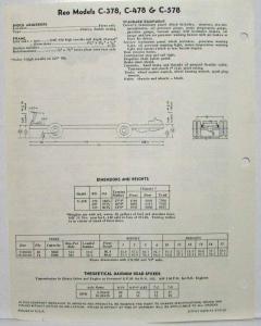 1961 REO C-378 C-478 C-578 & D-478 D-678 Pusher Transit Bus Chassis Spec Sheets