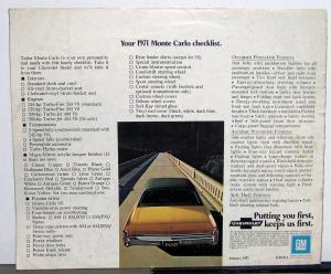 1971 Chevrolet Monte Carlo Coupe SS Color Revision 1 Sales Brochure Original