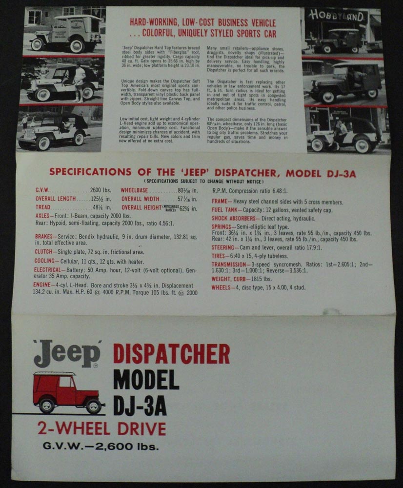 1959 Jeep Dispatcher Model DJ-3A 2WD Truck Brochure Willys Overland ORIGINAL