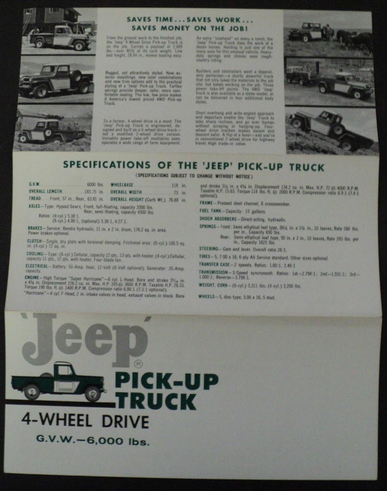 1959 Jeep Pick Up Truck 4 Wheel Drive Sale Brochure Willys Overland ORIGINAL
