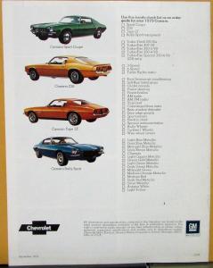 1973 Chevrolet Camaro Type LT Z28 Rally Sport Sport Coupe Sales Brochure Orig