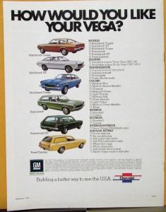 1973 Chevrolet Vega Notchback Hatchback Kammback LX GT Wagon Sales Brochure