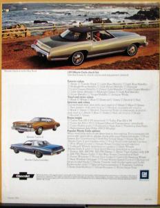 1973 Chevrolet Monte Carlo S Landau REV Sales Brochure Original Gold Car Cover