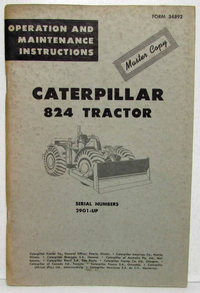 1964 Caterpillar 824 Tractor Operation & Maintenance Manual Master Copy