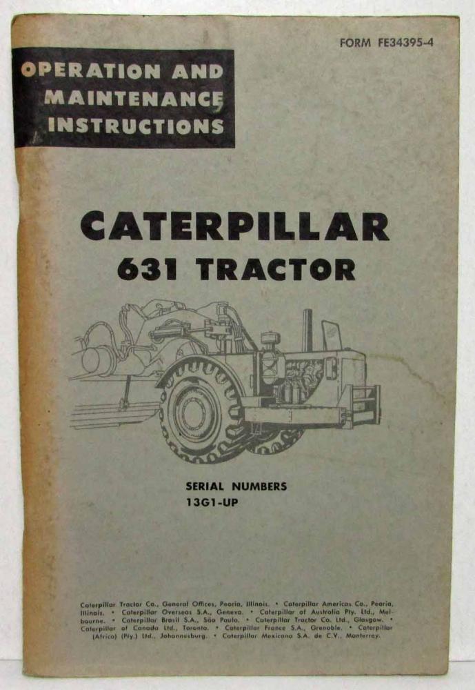 1966 Caterpillar 631 Tractor Operation & Maintenance Manual with Note