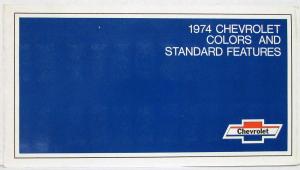 1974 Chevrolet Colors & Standard Features Sales Folder Paint Chips Original
