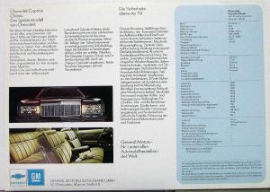 1974 Chevrolet Caprice Classic GERMAN Text Data Sheet Original