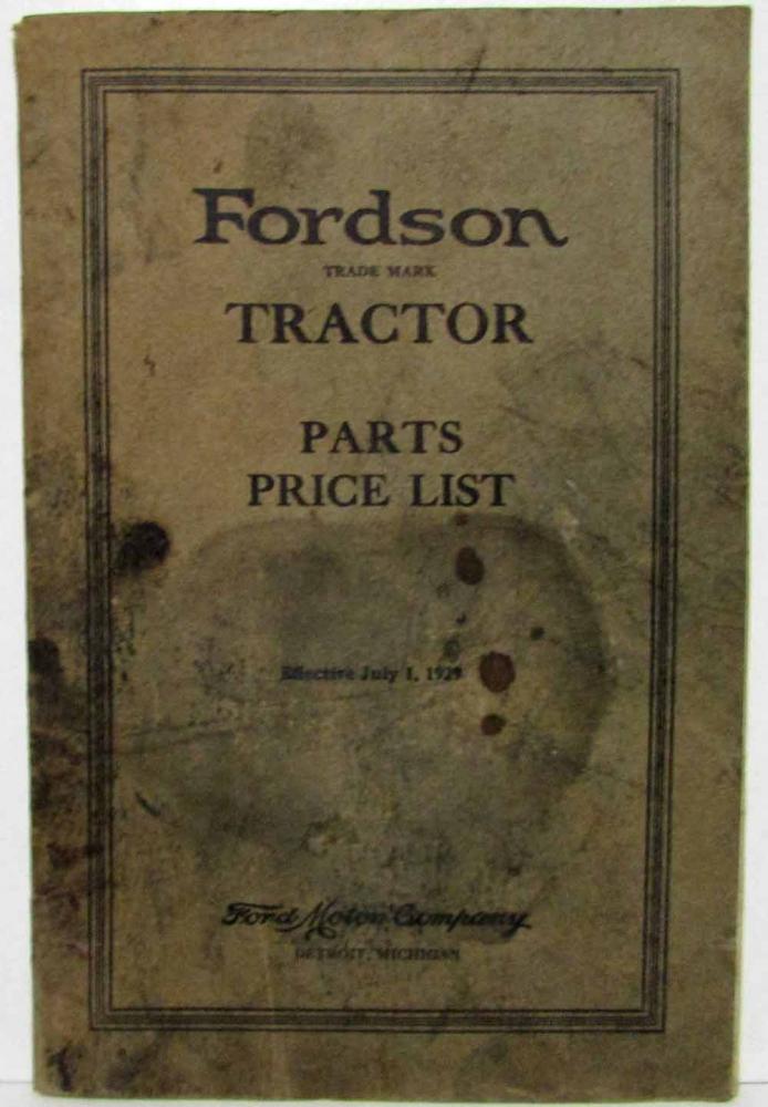 1930 Fordson Tractor Parts Price List