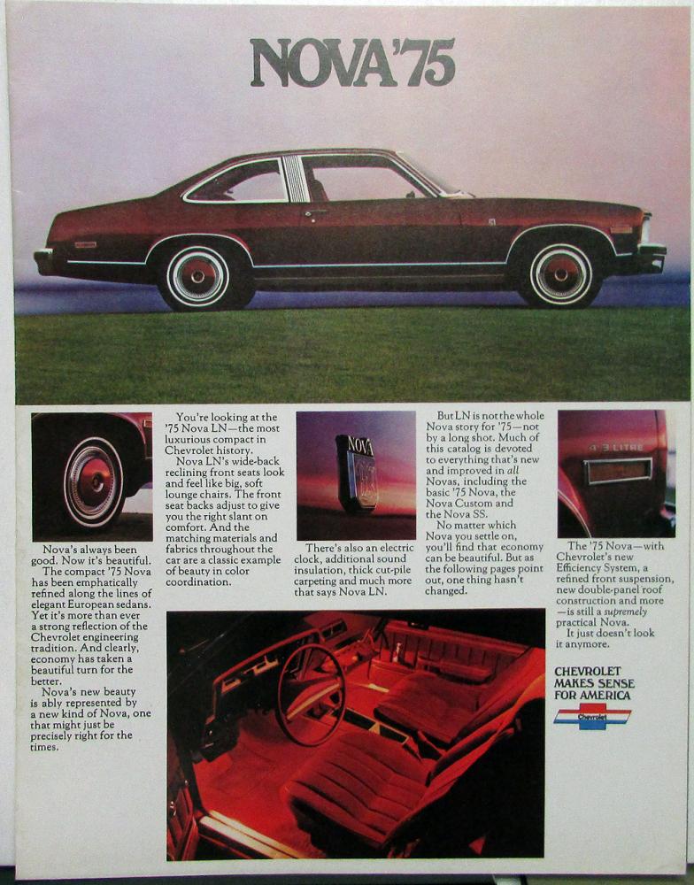 1975 Chevrolet Nova Coupe Sedan LN Color Sales Brochure Original