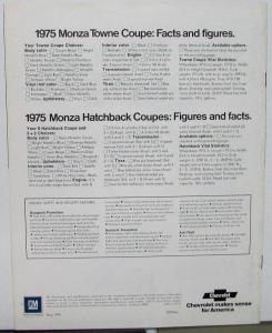 1975 Chevrolet Monza Towne Coupe S Hatchback 2+2 REVISED Sales Brochure Original
