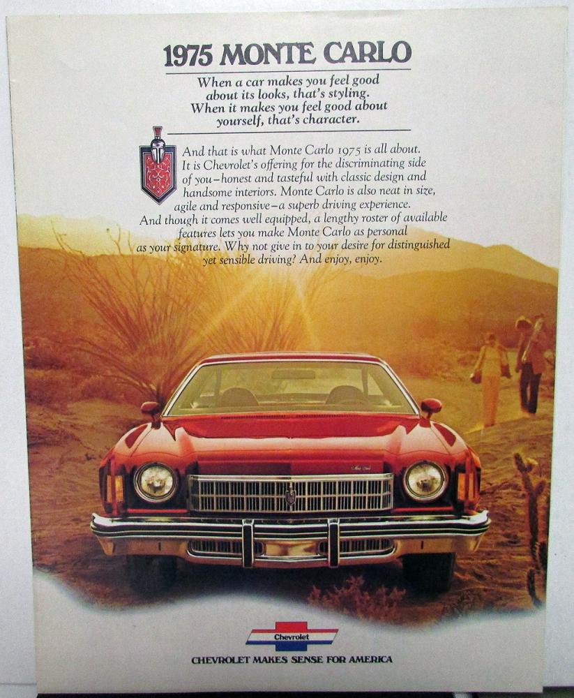 1975 Chevrolet Monte Carlo Coupe Landau Color Sales Brochure Original