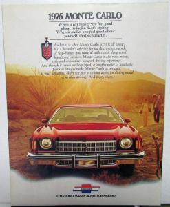 1975 Chevrolet Monte Carlo Coupe Landau Color Sales Brochure Original
