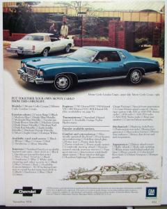 1975 Chevrolet Monte Carlo Coupe Landau Color Sales Brochure Original