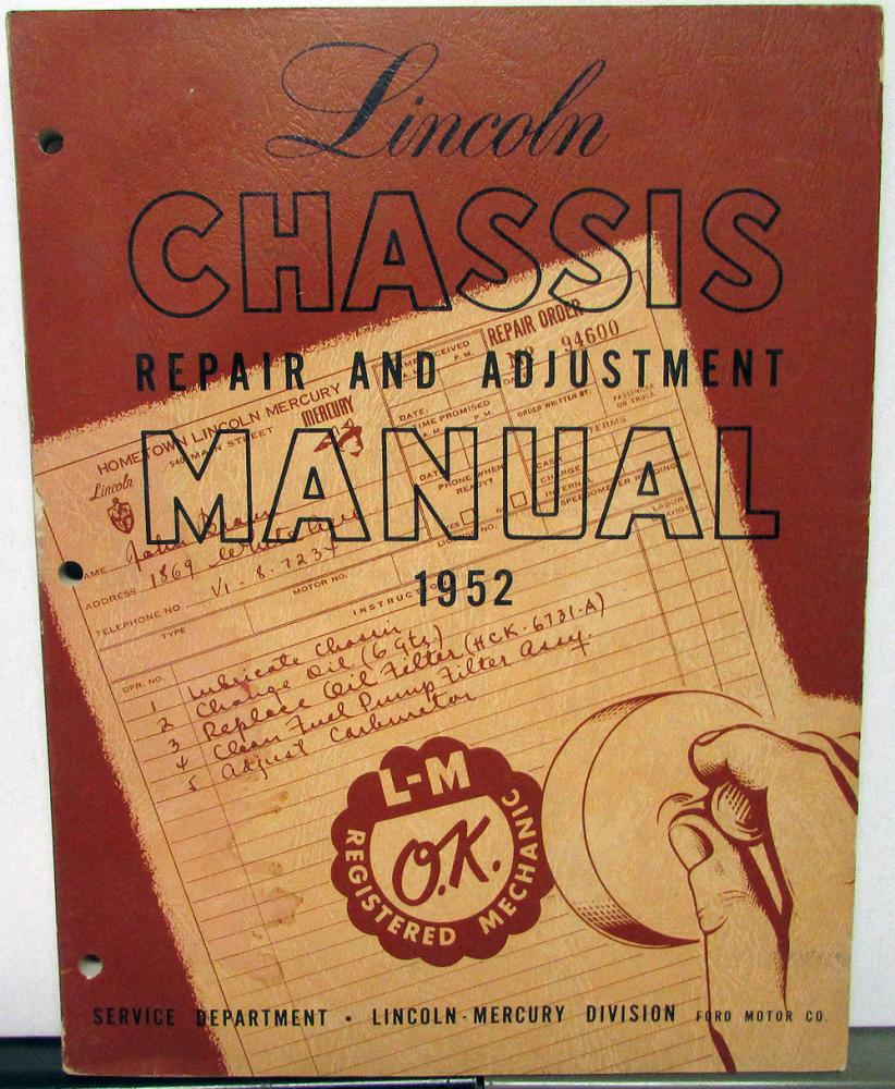 1952 Lincoln Dealer Service Chassis Shop Manual Repair Instructions Original