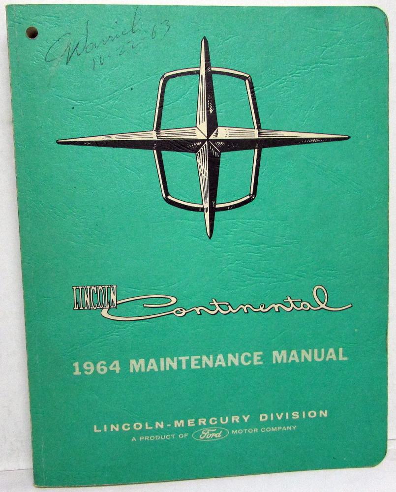 1964 Lincoln Continental Dealer Service Shop Manual Repair Instructions  Original