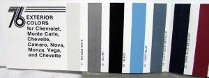 1976 Chevrolet Passenger Car Colors Paint Chips Sales Folder Original