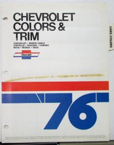 1976 Chevrolet Colors & Trim Data Book Insert Dealer Only Item Original